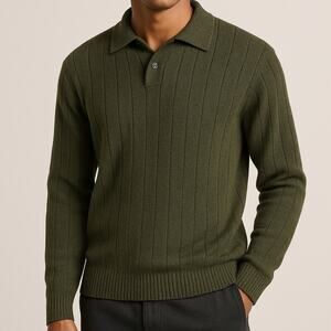 90s Vintage George Olive Green Polo Sweater Size L Men Collared V-neck Minimal